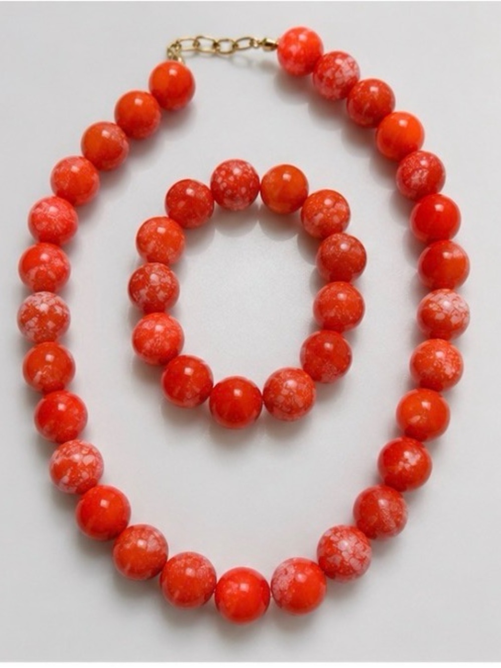 Bold Orange Beaded Necklace and Bracelet Set